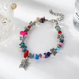Charm Bracelets 2023 Model Glamour Colored Natural Irregular Shape Stone Hollow Butterfly Lobster Button Bracelet For Women Birthday Gift