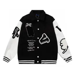 FW23 Mens Designer Leather Baseball Jacket Fashion Varsity Bomber Jackets Casual Creme White Bunny Varsity Letterman College Jacket Men Outerwear Coat Size M-2XL