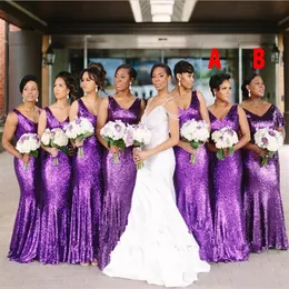 2020セクシーな紫色のスパンコールの人魚の花嫁介添人ドレス
