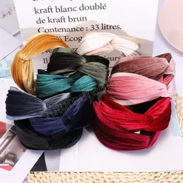 New Fashion Women Headband Warm Gold Velvet Cloth Hairband Wide Side Cross Knot Turban Autumn Winter Hair Accessories