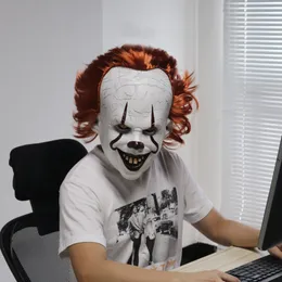 Scary Joker Pennywise Mask Stephen King Cosplay Clown Killer Skull Led Latex Horror Helmet Party Costume Props