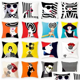 Pillow Case Y Lady Printed Cases Decorative Ladies Print Er Vintage Cushion Sofa Chair Drop Delivery Home Garden Textiles Bedding Sup Dhqf6