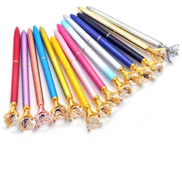 Big Carat Diamond Crystal Gem Ballpoint Pen Wedding Office Metal Ring Roller Ball Fashion School Supplies319C