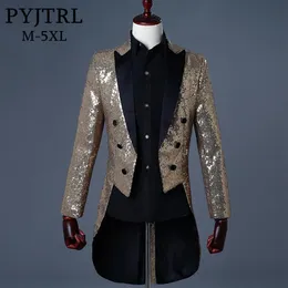 PYJTRL 2018 Masculino Ouro Prata Vermelho Azul Preto Lantejoulas Ajuste Fino Fraque Cantor Palco Vestidos de Baile Traje Casamento Noivo Terno Jaqueta280a