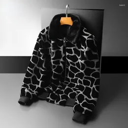 Kurtki męskie 2023 modne modne futra płaszcz kołnierza jesień zima Wysokiej jakości elegancki luksusowy bawełniany ciemny lampart nadruk