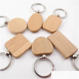 Party Favor Promotional Handicrafts Souvenir Plain Diy Blank Beech Wood Pendant Key Chain Keychain With Ring Drop Delivery Home Gard Dhayi