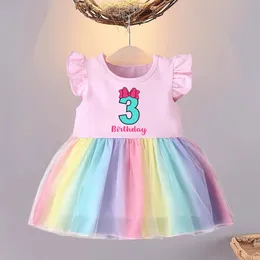 Vestido infantil estampado número de aniversário infantil 1 2 3 4 anos Bebê meninas vestidos tutu roupas para festa de aniversário presente para meninas