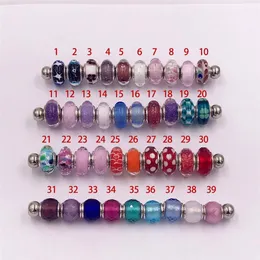 정통 Real 925 Sterling Silver Beads Glass Murano Charm Fits Fits 유럽 판도라 스타일 보석 브레이슬릿 넥 클레이스 무라노 10pcs lot285n