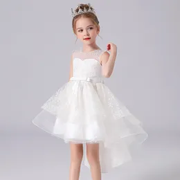 2021サマーテールブライドメイドドレスキッズドレス女の子の子供衣装プリンセスガールパーティーホワイトブルーピンクのウェディングドレス