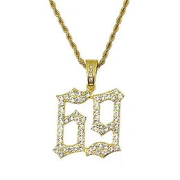 Hip Hop Nummer 69 Diamanten Anhänger Halsketten für Männer goldene Silberlegierung Strass Luxus 6ix9ine Halskette kubanische Kette Mode je244r