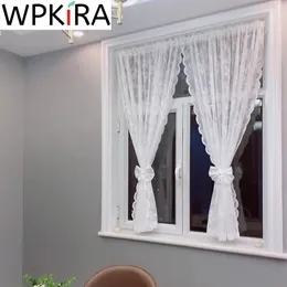 Sheer Curtains Korean Wavy White Lace Short Curtain Tulle for Kitchen Coffee Half-curtain Living room Patio Garden Door Window Partition Drapes 230721