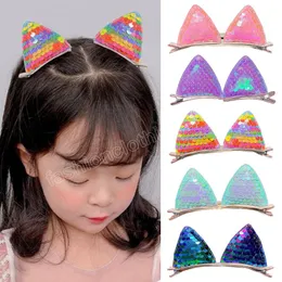 Novo Gradiente Lantejoulas Orelhas de Gato Grampos de Cabelo Meninas Bonitos Grampos de Cabelo Acessórios de Cabelo Feminino Presilhas Doces Crianças Moda Presente de Aniversário