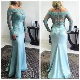 Bateau Neck Maniche lunghe Abito da sera formale sottile Appliques in pizzo Sirena Abiti da sposa per la madre Elegante abito da ballo 2019 Vestidos De 223O