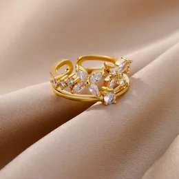 Anel de amor moderno em aço inoxidável dourado para mulheres Anéis de zircônia com aro de cristal Luxo Marca de topo Anillos Jóias Presente de casamento