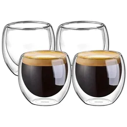 100% nytt varumärke 4st 80 ml dubbel väggisolerade espressokoppar som dricker te latte kaffemuggar whisky glas koppar drinkware196b