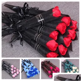 Decorative Flowers Wreaths Single Stem Artificial Rose Romantic Valentine Day Wedding Birthday Party Soap Flower 6Styles T2I51737 Dhs3E