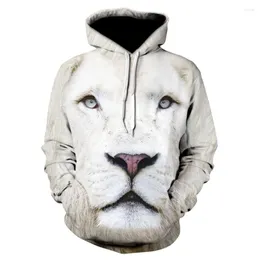 Herrtröjor män fall djur maskulina dominerande 3D -tryck hoodie lejon tiger leopard huvud personlighet mode trend sportkläder