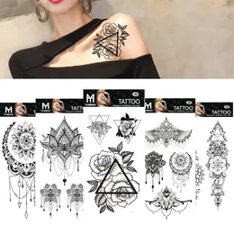 Schwarze Blume Temporäre Tätowierung Aufkleber Wasserdicht Schönheit Spitze Katze Frauen 3D Blüte Mädchen Körper Arm Kunst Tatoo