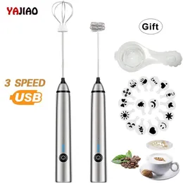 YAJIAO USB Rechargeable Blender Milk Frother Handheld Electric Mixer Foam Maker Stainless Whisk 3 Speed for Coffee Cappuccino Y120296c