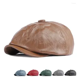 Berets 2023 Summer Pu Leather Cowboy British Baret Boinas de Mujer Bere Perter Hats for Men نساء