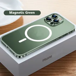 iPhone 12 13 14 Pro Max 커버 14 플러스 자기 알루미늄 프레임 모바일 쉘 케이스 용 금속 전화 케이스