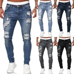 Erkek moda deliği yırtık kot pantolonlar sıradan erkekler skinny jean yüksek kaliteli yıkanmış vintage kalem pantolon 5 colora boyutu s-3xl255t