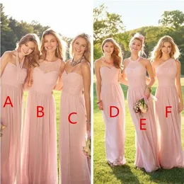 2019 Blush Pink Long Country Style Bridesmaid Dresses Ruched One Shoulder Sweetheart rygglös Cheap Maid of Honor Dress5429545254T
