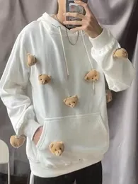 Herrtröjor tröjor harajuku kawaii tröjor kvinnor diy söta björn hoodies män y2k överdimensionerade mode streetwear kpop kläder lösa tröja toppar 230720