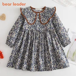 Bear Leader Girls Dress Autumn Spring New Fashion Kid Clothes Peter Pan Collor Cute Costumes Flower Print Elegant Outfits 1-5 Y