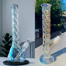 Glass Ice Bong Glow in The Dark Beaker Tall Water Pipe Narghilè Downstem Perc Dab Rigs Colorful Bubbler Tube