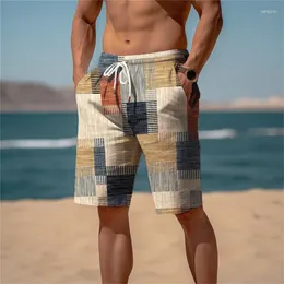 Mäns shorts Svett strand Terry dragstring elastisk midja 3d tryck grafisk rutig rand andas mjuk kort dagligen