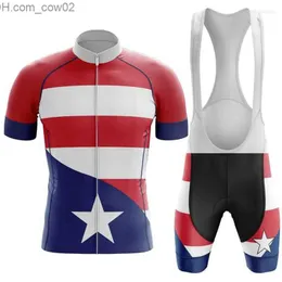 Agasalhos masculinos Conjuntos de corrida Porto Rico Roupas de ciclismo Conjunto de camisas masculinas de verão para bicicleta de estrada Camisas femininas de manga curta para uniformes de bicicleta MTB Terno Z230725