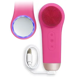 Massageador Facial Frio Calor Vermelho Azul Luz LED Elétrica Escova de Limpeza para Limpeza Profunda Esfoliante 230720