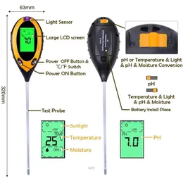 Medidores de PH Solo PH Tester 4In1 PH Luz Umidade Acidez Tester Soil Tester Medidor de Umidade Planta Solo Tester Kit Para Flor Medidor de PH Sem Caixa 230721