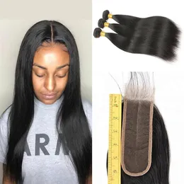 Brazilian Human Hair 3 Bundles With 2x6 Middle Part Lace Closure Cheap Silky Straight 2 6 Inch Natural Looking Deep Parting Fine C248y