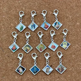 100pcs lots Mixed Enamel square Jesus Christ Icon Religious Charms Bead with Lobster clasp Fit Charm Bracelet DIY Jewelry 13 2x30m269w