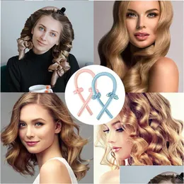 Party Favor No Heat Magic Hair Curlers 2st Satin Scrunchie Heatless Curling Rod för lång uppgraderade rullar Drop Delivery Home Garden DHGV4