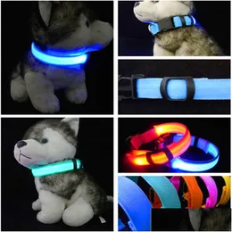 الياقات الكلاب Leaseshes Nylon LED LED Light Light Light Safety Flighting Glow Pet Supplies Cat Excessories for Small Dogs Drop Deliver