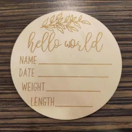 10st Wood Milestone Card Hello World Trä Personligt babymeddelande Plack Sign Pography Props Shower Gift234e