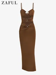 Podstawowe sukienki swobodne dla imprezowych sukienki maxi sukienka cami spaghetti Pasek wycięty metalowy sprzęt o pierścień Slinky Bodycon Ruched 230721