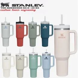 With Stanley Logo Quencher H2 0 40oz Stainless Steel Tumblers Cups with Silicone handle Lid And Straw 2nd Generation Car mugs Keep349x