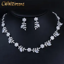 Ожерелья Cwwzircons в форме листа, элегантный цирконий, свадебное круглое колье, ожерелье, бижутерия, наборы для женщин T317