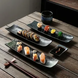 Tallrikar Cuisine Creative Rectangle Sushi Plate Sashimi Cold Dish Japanese Style Ceramic Retro Restaurant Long grov keramik 1 st