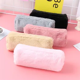 Koreansk skolblyertspenna fall kawaii söt plysch straff för flickor pojkar blyerts blixtlås makeup handväska pappersmaterial2636