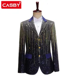 Abiti da uomo Blazer Colorful Meteor Gradual Giacche da uomo Cambia paillettes Cantante Stage Tre bottoni per ospitare lo spettacolo brillante del bar 230720