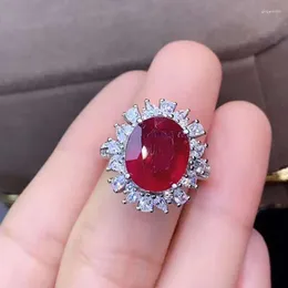 Cluster Rings Natural Big Grain Gem Luxury Ruby Flower Pattern Кольцо S925 Серебряное тонкое модное украшение для женщин Meibapj fs