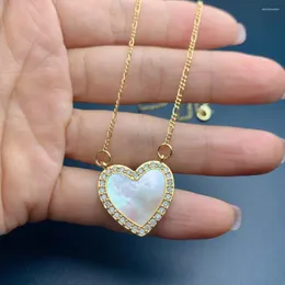 Подвесные ожерелья любить сердечное ожерелье для женщин моды Циркон натуральная мать жемчужного раковины очарование фигаро цепные украшения