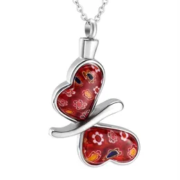 IJD8492 316L Acier Inoxydable Papillon Urne Pendentif Collier Pour Cendres En Verre Fleur Souvenir Urnes Pet Humain Cendres Cercueil Funéraire Je264D