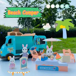 Tools Workshop Beach Bus 1/12 Forest Family Bunny Ice Cream Sales Vehicle Dollhouse Miniature Furniture For Girls Play House Toy Birthday Gifts 230720