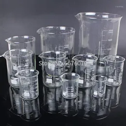 1 LOT LAB 25ML to 2000ml Low Form Beaker Chemistry Chemistry Glass Flask شفافًا سميكًا مع spout12729